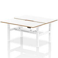 Oslo 2 Person Sit-Standing Bench Desk, Back to Back, 2 x 1600mm (800mm Deep), White Frame, White with Wooden Edge