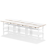 Oslo 6 Person Sit-Standing Bench Desk, Back to Back, 6 x 1600mm (800mm Deep), White Frame, White with Wooden Edge