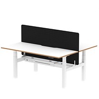 Oslo 2 Person Sit-Standing Bench Desk with Charcoal Straight Screen, Back to Back, 2 x 1600mm (800mm Deep), White Frame, White with Wooden Edge