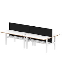 Oslo 4 Person Sit-Standing Bench Desk with Charcoal Straight Screen, Back to Back, 4 x 1600mm (800mm Deep), White Frame, White with Wooden Edge