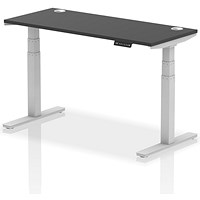 Air 1400mm Slim Rectangular Height Adjustable Desk, Silver Leg, Black