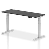 Air 1600mm Slim Rectangular Height Adjustable Desk, Silver Leg, Black