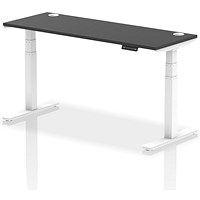 Air 1600mm Slim Rectangular Height Adjustable Desk, White Leg, Black