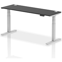 Air 1800mm Slim Rectangular Height Adjustable Desk, Silver Leg, Black