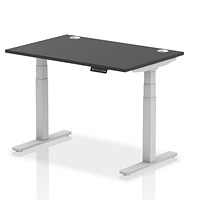 Air 1200mm Rectangular Height Adjustable Desk, Silver Leg, Black