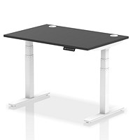 Air 1200mm Rectangular Height Adjustable Desk, White Leg, Black