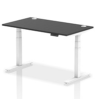 Air 1400mm Rectangular Height Adjustable Desk, White Leg, Black