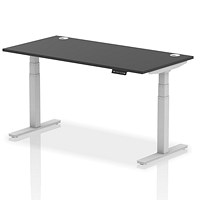 Air 1600mm Rectangular Height Adjustable Desk, Silver Leg, Black