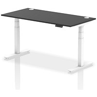 Air 1600mm Rectangular Height Adjustable Desk, White Leg, Black