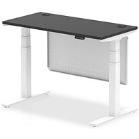 Air 1200mm Slim Rectangular Height Adjustable Desk with Modesty Panel, White Leg and Modesty Panel, Black