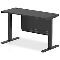 Air 1400mm Slim Rectangular Height Adjustable Desk with Modesty Panel, Black Leg and Modesty Panel, Black