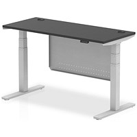 Air 1400mm Slim Rectangular Height Adjustable Desk with Modesty Panel, Silver Leg and Modesty Panel, Black