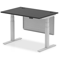 Air 1200mm Rectangular Height Adjustable Desk with Modesty Panel, Silver Leg and Modesty Panel, Black