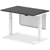 Air 1200mm Rectangular Height Adjustable Desk with Modesty Panel, White Leg and Modesty Panel, Black