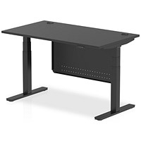 Air 1400mm Rectangular Height Adjustable Desk with Modesty Panel, Black Leg and Modesty Panel, Black