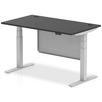 Air 1400mm Rectangular Height Adjustable Desk with Modesty Panel, Silver Leg and Modesty Panel, Black