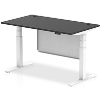 Air 1400mm Rectangular Height Adjustable Desk with Modesty Panel, White Leg and Modesty Panel, Black