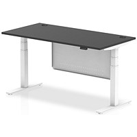 Air 1600mm Rectangular Height Adjustable Desk with Modesty Panel, White Leg and Modesty Panel, Black