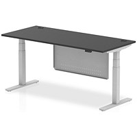 Air 1800mm Rectangular Height Adjustable Desk with Modesty Panel, Silver Leg and Modesty Panel, Black