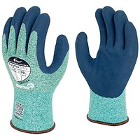 Polyflex Eco Latex Palm Coated Gloves, 2XL, Green and Blue, Pack of 10