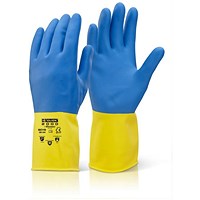 Beeswift Bi Colour Heavy Weight Rubber Gloves, Yellow/Royal Blue, Medium