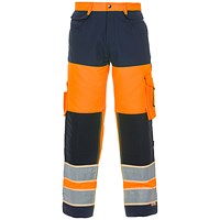 Hydrowear Idstein High Visibility Glow In Dark Two Tone Trousers, Orange & Navy Blue 34