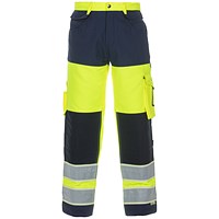 Hydrowear Idstein High Visibility Glow In Dark Two Tone Trousers, Saturn Yellow & Navy Blue 36