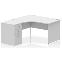 Impulse 1400mm Corner Desk with 600mm Desk High Pedestal, Left Hand, Panel End Leg, White