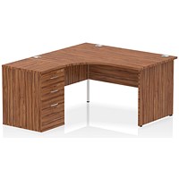 Impulse 1400mm Corner Desk with 600mm Desk High Pedestal, Left Hand, Panel End Leg, Walnut