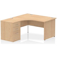 Impulse 1400mm Corner Desk with 600mm Desk High Pedestal, Left Hand, Panel End Leg, Maple