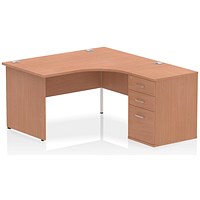 Impulse 1400mm Corner Desk with 600mm Desk High Pedestal, Right Hand, Panel End Leg, Beech