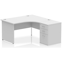 Impulse 1400mm Corner Desk with 600mm Desk High Pedestal, Right Hand, Panel End Leg, White