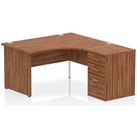 Impulse 1400mm Corner Desk with 600mm Desk High Pedestal, Right Hand, Panel End Leg, Walnut