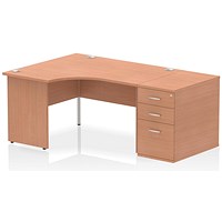 Impulse 1400mm Corner Desk with 800mm Desk High Pedestal, Left Hand, Panel End Leg, Beech