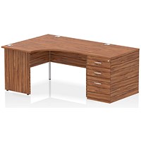 Impulse 1400mm Corner Desk with 800mm Desk High Pedestal, Left Hand, Panel End Leg, Walnut