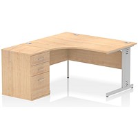 Impulse 1400mm Corner Desk with 600mm Desk High Pedestal, Left Hand, Silver Cable Managed Leg, Maple