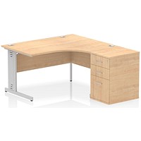 Impulse 1400mm Corner Desk with 600mm Desk High Pedestal, Right Hand, Silver Cable Managed Leg, Maple