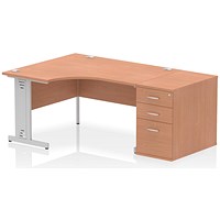 Impulse 1400mm Corner Desk with 800mm Desk High Pedestal, Left Hand, Silver Cable Managed Leg, Beech