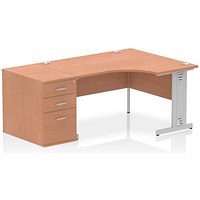 Impulse 1400mm Corner Desk with 800mm Desk High Pedestal, Right Hand, Silver Cable Managed Leg, Beech