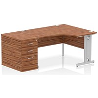 Impulse 1400mm Corner Desk with 800mm Desk High Pedestal, Right Hand, Silver Cable Managed Leg, Walnut