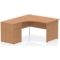 Impulse 1400mm Corner Desk with 600mm Desk High Pedestal, Left Hand, Panel End Leg, Oak