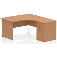 Impulse 1400mm Corner Desk with 600mm Desk High Pedestal, Right Hand, Panel End Leg, Oak