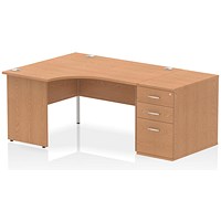 Impulse 1400mm Corner Desk with 800mm Desk High Pedestal, Left Hand, Panel End Leg, Oak