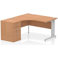 Impulse 1400mm Corner Desk with 600mm Desk High Pedestal, Left Hand, Silver Cable Managed Leg, Oak