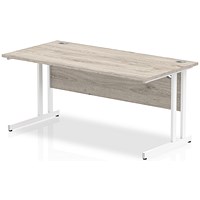 Impulse 1600mm Rectangular Desk, White Cantilever Leg, Grey Oak