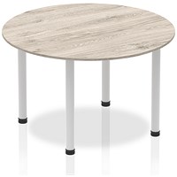 Impulse Circular Table, 1200mm, Grey Oak, Silver Post Leg