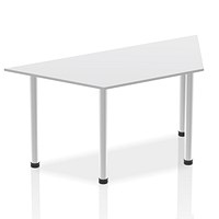 Impulse Trapezoidal Table, 1600mm, White, Brushed Aluminium Post Leg