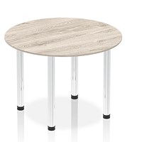 Impulse Circular Table, 1000mm, Grey Oak, Chrome Post Leg