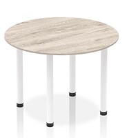 Impulse Circular Table, 1000mm, Grey Oak, White Post Leg