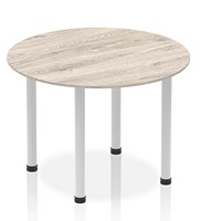 Impulse Circular Table, 1000mm, Grey Oak, Silver Post Leg